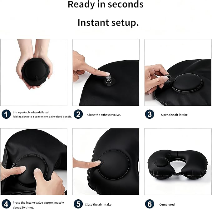 Portable Travel Sleep Comfort Set for Plane 2 Inflatable Travel Pillows,Foot Rest Hammock,Eye Mask Ear Plugs for Airplane Flight Essentials for Seat Airplane Gadgets for Sleep Comfort Kit