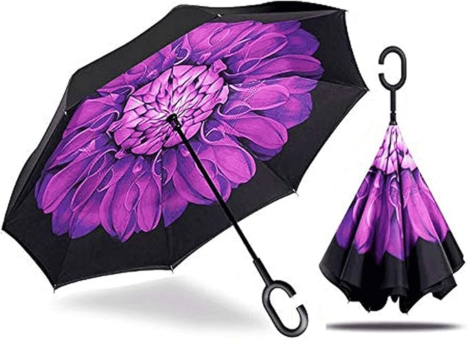MRTLLOA 40/49/56 Inch Oversize Windproof Inverted Reverse Upside Down Umbrella, Golf Size Rain Umbrella, Double Layer, C-Shaped Handle for Men, Women and Kids