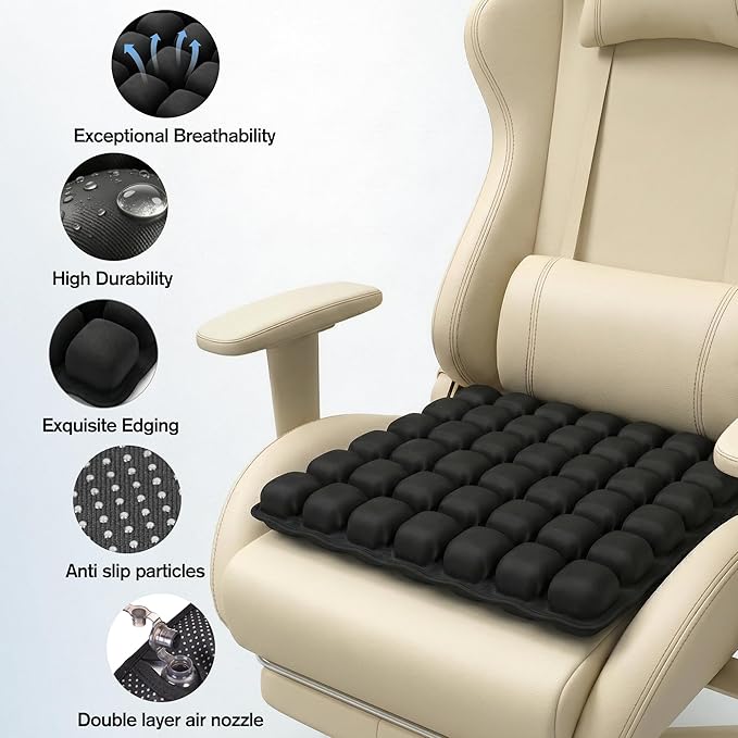 Starlo Travel Cushion Airplane Seat,Airplane Cushion for Long Flight,Press-Type Inflatable Wheelchair Seat Cushion,42 Airbags for Car,Office,Stadium,Ergonomic Comfort Support Pressure Relief-Black