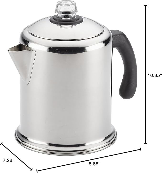Farberware Classic Stainless Steel Yosemite 12-Cup Coffee Percolator, Percolator Coffee Pot
