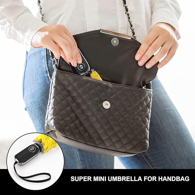 Compact Travel Umbrella for Purse - Flat Handle, Waterproof for Light Rain
