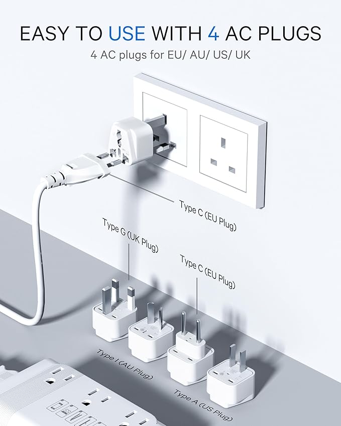 DOACE 220v to 110v Voltage Converter US to Europe: 350W 220 to 110 Voltage Converter for European Travel - International Power Adapter Plug Combo Step Down Transformer White