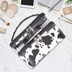 Double-layer Cosmetic Bag Makeup Bag Travel Makeup Bag Makeup Bags for Women Cosmetics Cases Portable Waterproof Foldable (Cow Print)