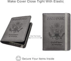 WALNEW Passport Holder for Travel, RFID Passport Cover Wallet for Women Men, PU Leather Passport Book Card Holder Case with Pen (Upgraded, Upgraded-Gray)