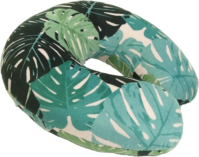 Wolf Essentials Adult Cozy Soft Microfiber Neck Pillow for Travel – Compact, Machine Washable - Perfect for Airplane, Car, or Home Use - Filled and Finished in the USA – Monstera Leaf