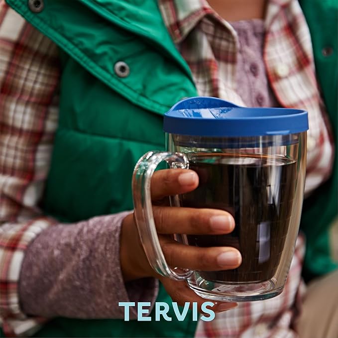 Tervis Clear & Colorful Tabletop Made in USA Double Walled Insulated Tumbler Travel Cup Keeps Drinks Cold & Hot, 16oz Mug with Handle, Quartz