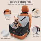 JOEJOY Elevated Dog Car Seat for Small/Medium Dogs up to 35 lbs, Memory Foam Booster Seat with Detachable Washable Cover, Travel-Safe Car Bed with Safety Belts & Storage Pockets, Grey
