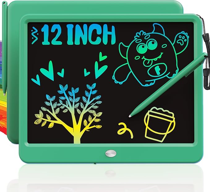 TEKFUN 12 Inch LCD Writing Tablet for Kids, Coloring Drawing Pad, Mess Free Doodle Board, Airplane Travel Toys for Boys and Toddlers, Road Trip Essentials, Gifts for 3-8 Year Old Girls(DarkGreen)