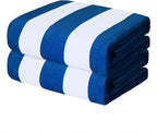 Exclusivo Mezcla 2 Pack Cotton Large 30x60 Inches Cabana Stripe Beach Towels, Super Absorbent Soft Plush Pool Towel Bath Towel (Ocean Blue)