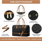 Travel Weekender Duffle Bags for Women - Large Carry On Bag with Shoe Compartment Overnight Bag with Toiletry Bag Duffel Bags with Wet Pocket for Gym Hospital Bags for Labor and Delivery Black Brown