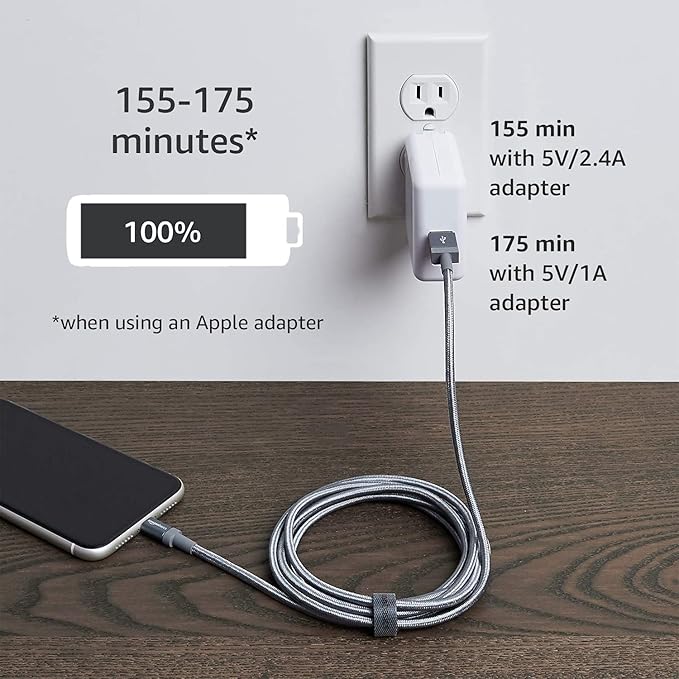 Amazon Basics USB-A to Lightning Cable, Apple MFi Certified, Nylon Braided Cord, Fast Charging, Durable, Sturdy, 3 Foot, Dark Gray