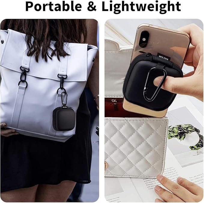 Square Earbud Case Portable EVA Carrying Case Storage Bag Tech Pouch Cell Phone Accessories Organizer with Carabiner for Earphone, Earbud, Earpieces, SD Memory Card, Camera Chips, Black