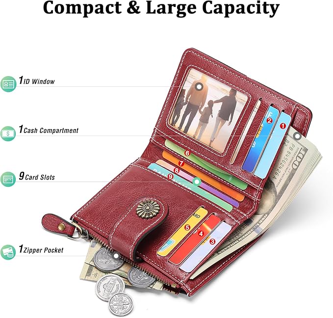Small Wallet for Women Bifold Credit Card Holder RFID Blocking with Zipper Pocket