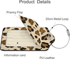 2 Pack Luggage Tags for Suitcases, PU Leather Bag Tag with Privacy Cover Address Card Travel Essentials-Gold Leopard Cheetah