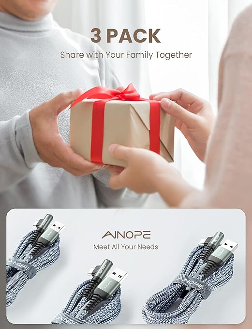 AINOPE Type C Cable [3-Pack, 6.6FT] Right Angle, 3.1A USB Type C Cable Fast Charging, Nylon Braided Type C Charging Cable Fast Charger Compatible with Samsung Galaxy S10 S9 S8 S20 Plus, Note 10 9 8