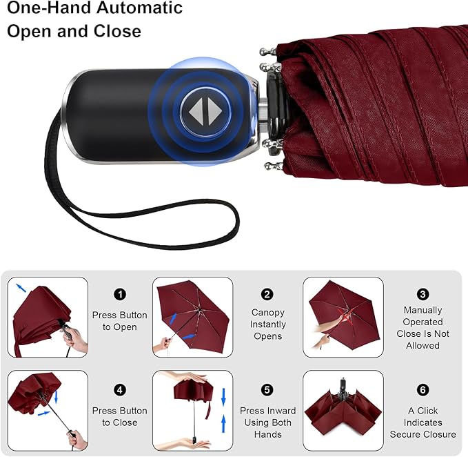 Compact Travel Umbrella for Purse - Flat Handle, Waterproof for Light Rain