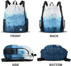 Drawstring Backpack with Mesh Pockets String Gym Bag Sackpack Sandproof Water Resistant Beach Backpack for Men Women