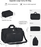 Hanke Large Capacity Travel Duffel Bag, Carry On Luggage with 12 Pockets, 17 Inch Laptop Compartment, Wet Dry Separation & Independent Shoe Bag, Lightweight Foldable Duffel Bag for Women Men（Black）