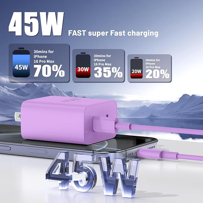 QZIIW Super Fast Samsung Charger Type C,45W Dual Port USB C Fast Charger Block [2-Pack] & Extra Long 60W 3/6/6/10FT USB C Cable - PD Quick Charging 3.0 for Samsung Galaxy S25 Ultra/S24+/S23 iPhone 16
