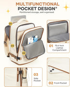 coofay Large Travel Backpack Carry on Flight Approved Mochila De Viaje Personal Item Travel Bag Backpacks for Men Women Carry on Backpack for Airplanes 18x14x8 Inches Travel Bag Beige with Brown