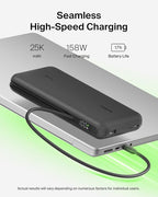 Belkin Portable Charger 25K, Power Bank with Integrated USB C Cable, 158W - Fast Charging Laptop Portable Battery Pack for MacBook Pro 14, iPhone 17 Series, iPad Pro, Galaxy S26, & More - Black