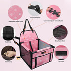 Dog Car Seat Foldable Dog Car Booster Seat Waterproof Breathable Oxford Travel Bag for Small to Medium Dogs, Puppies, and Pets-Footprint Pink-Upgrade