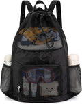 Swim Bag for Kids Mesh Beach Backpack for Boys Lightweight Drawstring Beach Bag Swimming Pool Sports Gym String Bag (Black)