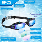 Flutesan 6 Pack Swim Goggles for Adult Anti Fog Swimming Glasses with Ear Plugs Nose Clip No Leaking Full Protection Goggles