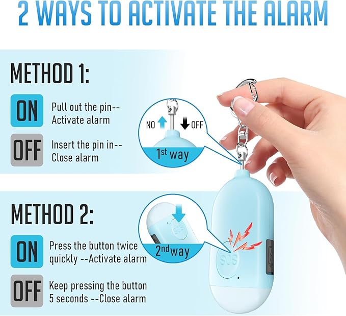 Personal Alarm Siren 5-Pack - 130dB Self Defense Alarm Keychain, Rechargeable with Emergency LED Flashlight - White, Touch Control