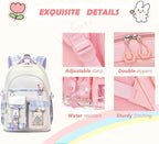 PRLINJSK Girls Backpack，Cute School Backpack for Girls Kids Teens，Kawaii Bookbag for Primary Elementary，White