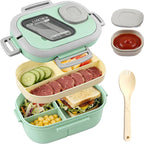 Adults Bento Lunch Box,Salad Container Large 43oz Salad Bowl, Bento-Style Tray for Toppings, 3oz Sauce Container for Dressings, and Built-In Reusable Fork (Green)