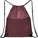 Drawstring Backpack Sports Water Resistant String Bag Sport Gym Sackpack for Women Men Large with Zipper, Burgundy