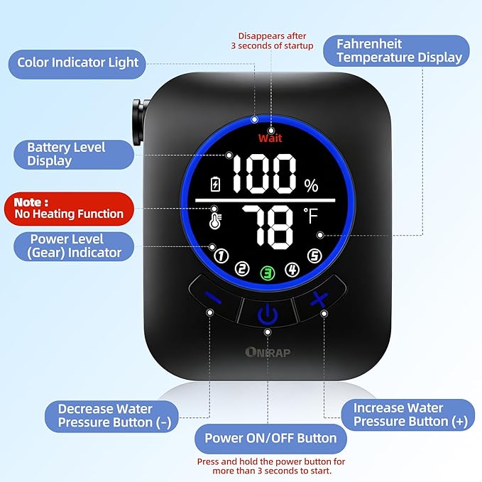 Portable Shower for Camping, Filtered Camping Shower, IPX8 Waterproof，6000mAh Rechargeable Outdoor Camp Shower Pump with LED Display, 4 Spray Modes for Hiking, Travel, Pet