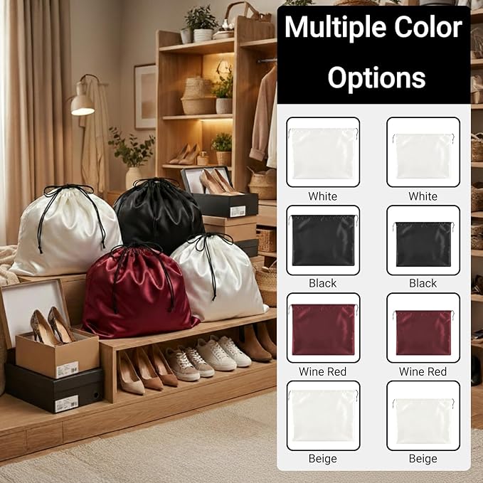 Q&J Fabric Co. 6 Pack Satin Dust Bags for Purses and Handbags - Purse Storage Organizer with Drawstring, Dustproof Travel Storage Pouches for Handbags, Shoes, Boots & Clothes (15.7"x19.7", Black)