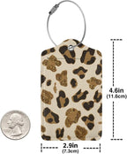 2 Pack Luggage Tags for Suitcases, PU Leather Bag Tag with Privacy Cover Address Card Travel Essentials-Gold Leopard Cheetah