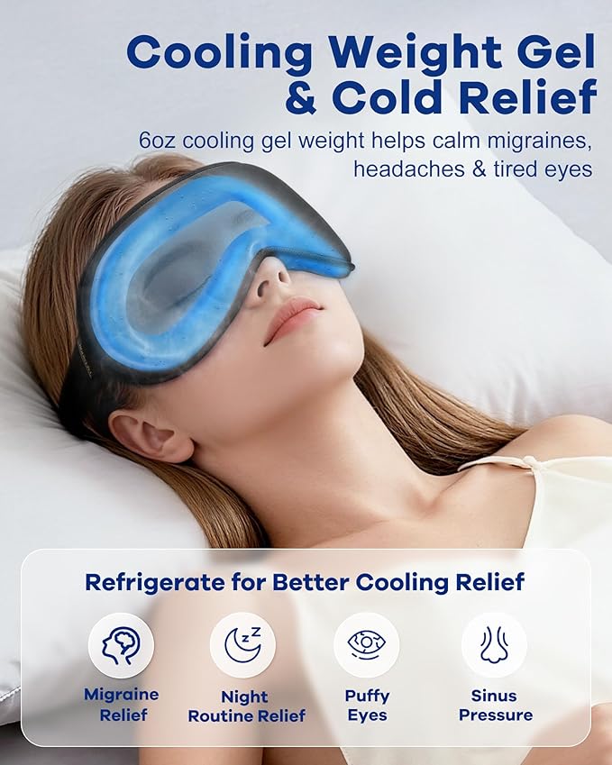 3D Weighted Cooling Gel Eye Mask for Sleeping, FSA Eligible Items HSA, 6oz Gel-Weighted Sleep Mask, 100% Blackout, Gentle Pressure & Cold Relief for Migraine, Ice Cold Mask for Travel Essentials