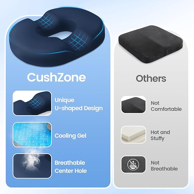 Donut Pillow Seat Cushion - Cooling Gel Donut Chair Cushions, Memory Foam Seat Cushion for Office & Home, Car Seat Cushion and Butt Pillow, Hemorrhoids Pillow and Tailbone Pain Relief, Blue