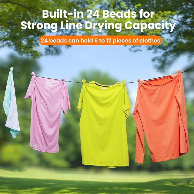 Compact Travel Clothesline Lightweight Camping Clothes Line, 24 Beads, 11.5 Feet