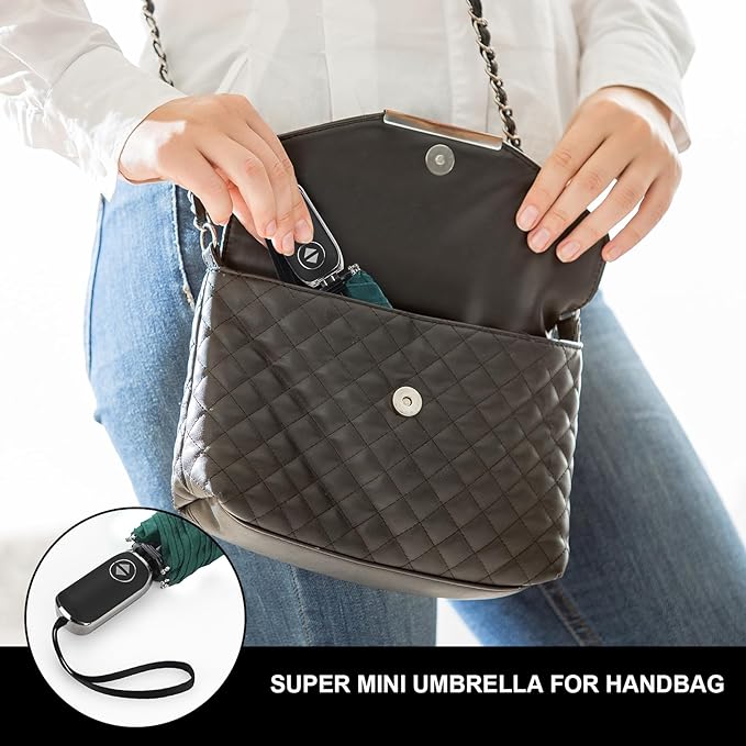 Compact Travel Umbrella for Purse - Flat Handle, Waterproof for Light Rain