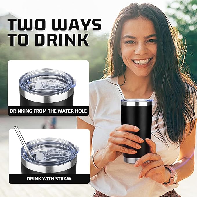20 oz Tumbler with Lids and Straws, Stainless Steel Insulated Travel Coffee Mug, Double Wall Vacuum Insulated Tumblers, Powder Coated Coffee Tumbler for Cold & Hot Drinks (Mix Color-7)