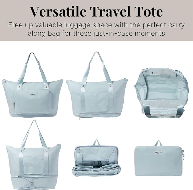 Baggallini Carryall Expandable Lightweight Travel Tote 22" Packable Folding Compact Nylon Washable Weekender w/Luggage Sleeve