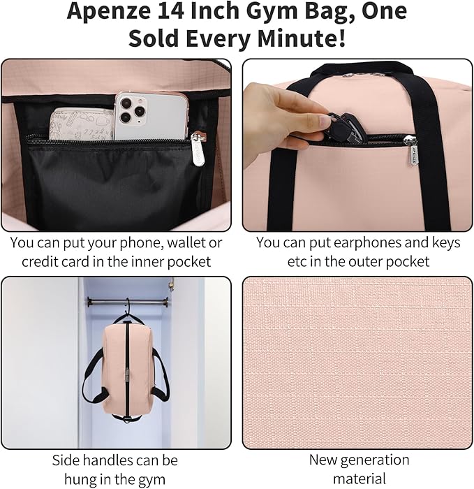 Apenze Small Gym Bag 14 inch lightweight Carry On Mini Duffel Bag for Travel Sport - Pink