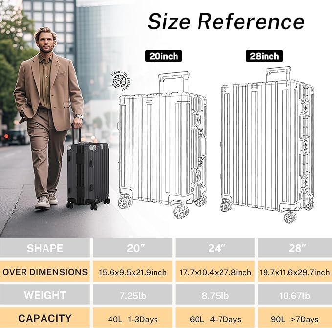 Krute Zipperless Luggage 24 Inch Aluminum Frame Suitcase with Spinner Wheels PC+ABS Hardide Checked Luggage TSA Approved No Zipper Travel Suitcase Gray