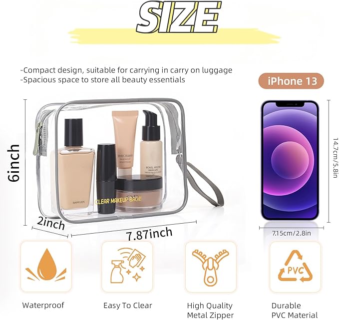 Icramsy Clear Makeup Bag,2 Pack TSA Approved Toiletry Bag Travel Toiletry Bag Hanging Makeup Cosmetic bag for Women Men (Grey)