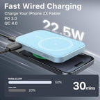 NOBIS Slim Magnetic Power Bank 5000mAh with Built-in Cable Wireless Portable Charger QC 3.0 22.5W PD Fast Charging USB C in/Out, for MagSafe Battery Pack for Phone 16 Android