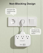 European Travel Plug Adapter 3 inch, International Plug Adapter, US to Europe Plug Adapter with 3 Outlets 4 USB Ports(2 USB C), Type E F Power Adapter to EU Germany Spain France Portugal Iceland