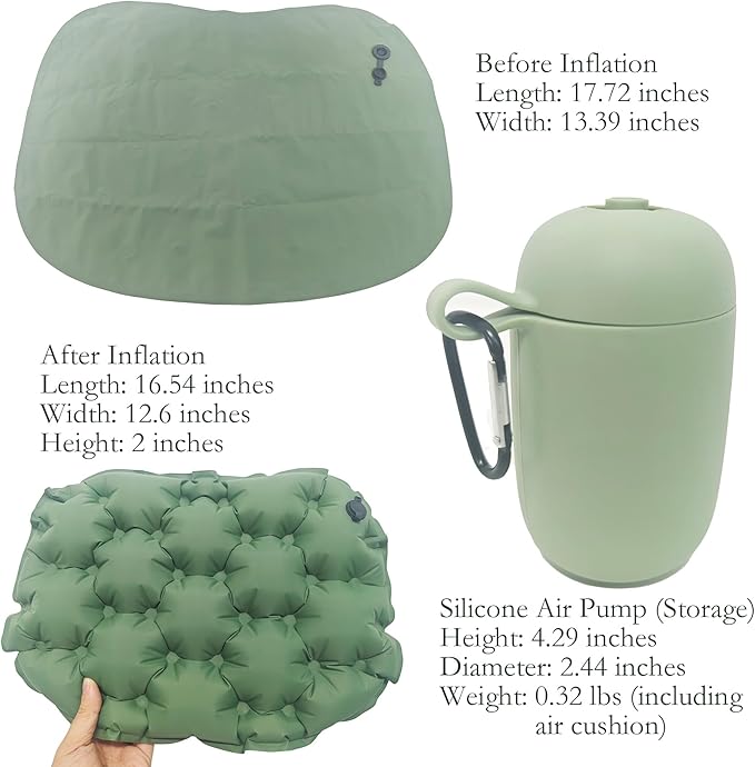 Inflatable Seat Cushion with Portable Air Pump, Portable Seat Cushion for Airplane Travel, Camping Pad & Stadium , Lightweight Travel Seat Cushion for Long Flights, Office, and Outdoor Activities