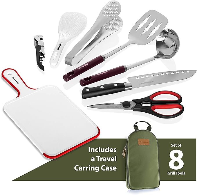 Wealers Camp Kitchen Cooking Utensil Set Travel Organizer Grill Accessories Portable Compact Gear for Backpacking BBQ Camping Hiking Travel Cookware Kit Water Resistant Case