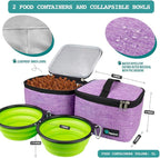 PetAmi Dog Travel Bag, Travel Pet Bag Organizer, Dog Food Travel Bag with Container Collapsible Bowls, Pet Travel Supplies Gift Accessories for Weekend Camping, Puppy Cat Diaper Bag, Purple Large