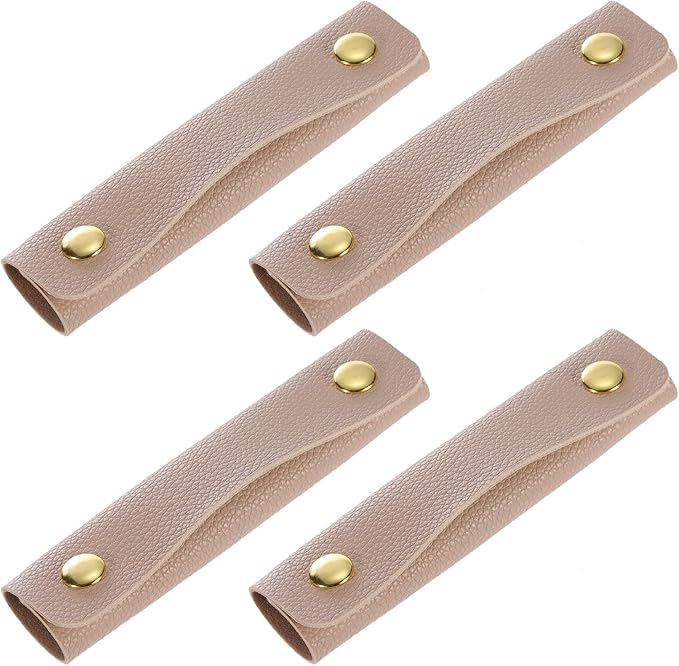 uxcell 4Pcs Handbag Handle Wrap Covers, PU Leather Luggage Grip Protector for Suitcases, Shopping Bag (13x10cm, Apricot)